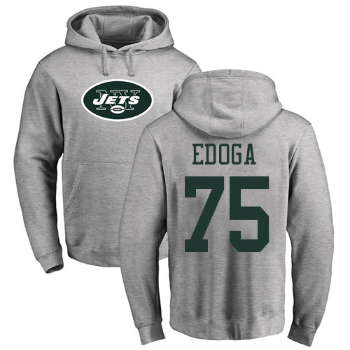 New York Jets Men Ash Chuma Edoga Name and Number Logo NFL Football 75 Pullover Hoodie Sweatshirts